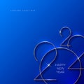 Blue greeting card with golden 2022 New Year logo. Holiday design for greeting card, invitation, calendar