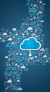 Blue and grey digital illustration features a network of interconnected cloud icons Royalty Free Stock Photo