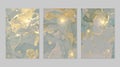 Blue-grey, and gold marble abstract backgrounds set