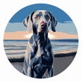 Blue Grey Weimaraner Circle T-shirt Design At West Beach