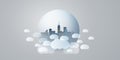 Blue, Grey and White Smart City, Cloud Computing Design Concept with Transparent Globe and Cityscape, Tall Buildings and Royalty Free Stock Photo