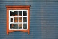 Blue grey wooden house wall with big window coyspace Royalty Free Stock Photo