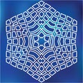 Blue Grid Mosaic Hexagon Snowflake. Vector Sign On Gradient Background Isolated. Papercut Template