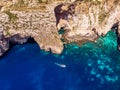 Blue Grotto in Malta. Aerial top view from Mediterranean Sea Royalty Free Stock Photo