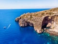 Blue Grotto in Malta. Aerial top view from Mediterranean sea island of birds Royalty Free Stock Photo