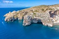 Blue Grotto in Malta, aerial view from the Mediterranean Sea to the island Royalty Free Stock Photo