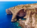 Blue Grotto in Malta island of birds. Aerial top view Royalty Free Stock Photo