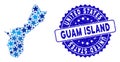 Blue Star Guam Island Map Collage and Scratched Stamp