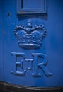 Blue Guernsey Post Box unique to Guernsey in the town of St Pierre Port St Peter Port, the main settlement of Guernsey, The Royalty Free Stock Photo