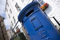 Blue Guernsey Post Box unique to Guernsey in the town of St Pierre Port St Peter Port, the main settlement of Guernsey, The Royalty Free Stock Photo