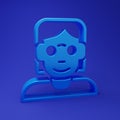 Blue Hacker or coder icon isolated on blue background. Programmer developer working on code, coding, testing, debugging Royalty Free Stock Photo