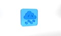 Blue Hail cloud icon isolated on grey background. Glass square button. 3d illustration 3D render