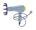 Blue Hair Dryer or Blow Dryer as Electromechanical Device for Hair Drying with Plug and Cord Vector Illustration