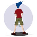 blue hair man on toilet from behind