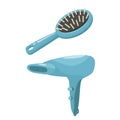 blue Hairdryer hair brush or comb icon in cartoon style isolated on white background. Hair care symbol