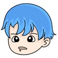 Blue haired boy character. doodle icon image