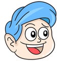 The blue haired boy smiled happily doodle kawaii. doodle icon image
