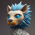 Blue-haired Cheetah Statue: Detailed Character Design Inspired By Reylia Slaby
