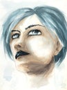 Blue haired woman portrait