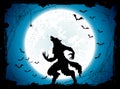 Blue Halloween background with bats and werewolf