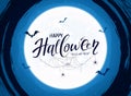 Blue Halloween Background with Moon and Grunge Royalty Free Stock Photo