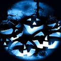 Blue halloween night with pumpkins