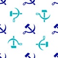 Blue Hammer and sickle USSR icon isolated seamless pattern on white background. Symbol Soviet Union. Vector Royalty Free Stock Photo