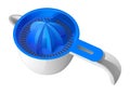 Blue hand citrus juicer with white plastic bowl isolated Royalty Free Stock Photo