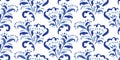 Blue Hand-Drawn Folk Classic Chintz Floral Vector Seamless Pattern on White Background Royalty Free Stock Photo