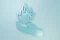 Blue Hand holding a fire icon isolated on blue background. Minimalism concept. 3D render illustration Royalty Free Stock Photo