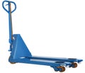 Blue hand pallet hydraulic truck isolated on white background Royalty Free Stock Photo