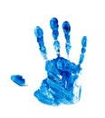 Blue hand print isolated on white Royalty Free Stock Photo