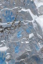 Blue hand prints on metallic shining stone wall Royalty Free Stock Photo