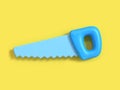 blue hand saw 3d render minimal yellow background,craft-technician-engineer tools concept