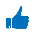 Blue hand silhouette with thumb up. Gesture of like, agree, yes, approval or encouragement. Simple flat vector