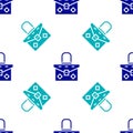 Blue Handbag icon isolated seamless pattern on white background. Female handbag sign. Glamour casual baggage symbol Royalty Free Stock Photo