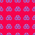 Blue Handcuffs icon isolated seamless pattern on red background. Vector