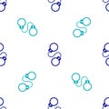 Blue Handcuffs icon isolated seamless pattern on white background. Vector