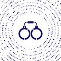 Blue Handcuffs icon isolated on white background. Abstract circle random dots. Vector