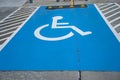 Blue Handicap at parking car sign outdoors for Disabled, Wheelchair or elder old people. Royalty Free Stock Photo