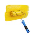 Bright yellow paint roller applying color to a surface isolated on white background Royalty Free Stock Photo