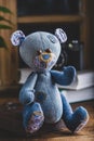Blue Handmade Bear Toy Royalty Free Stock Photo