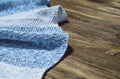 Blue handmade knitted tablecloth. Royalty Free Stock Photo