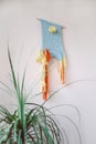 Blue handmade macrame wall hanging garland, kids room decor , boho style nursery