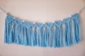 Blue handmade macrame wall hanging garland, kids room decor , boho style nursery