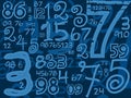 Blue handmade numbers math background