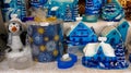 Blue handmade objects at the christmas market of Arezzo