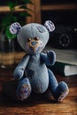Blue Handmade Stuffed Bear Toy Royalty Free Stock Photo