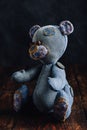 Blue Handmade Stuffed Bear Toy Royalty Free Stock Photo