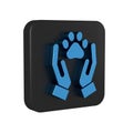 Blue Hands with animals footprint icon isolated on transparent background. Pet paw in heart. Love to the animals. Black Royalty Free Stock Photo